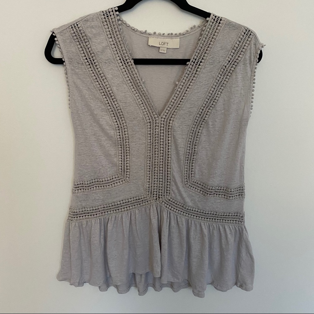 LOFT gray peplum dot lace top